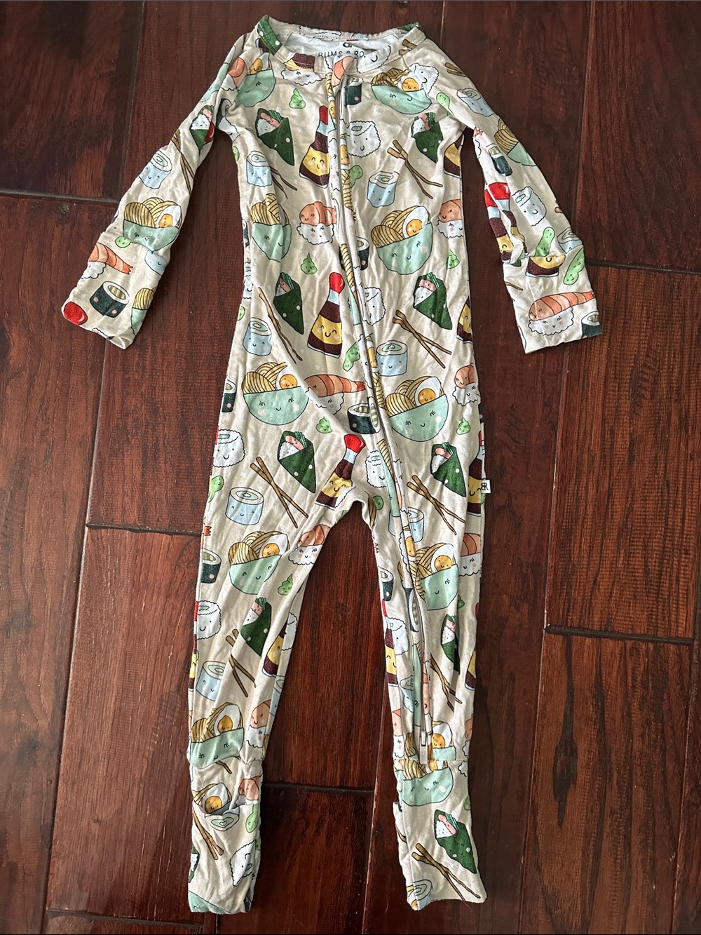 Bums and Roses Bamboo Kids Sushi Print One-Piece Pajama - Cream & Green